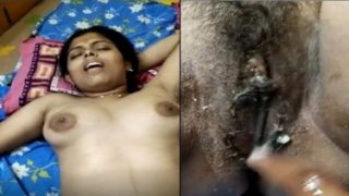 Fingering hairy pussy of Tamil housewife