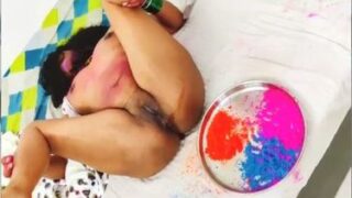 Hard sex of desi couple after playing Holi