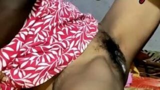 Hairy pussy takes big black Tamil cock