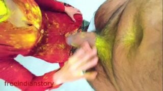 Bhabhi sucks devar’s dick and fucks him on Holi