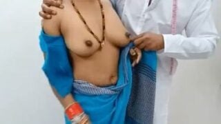 Horny tailor measuring big boobs of aunty