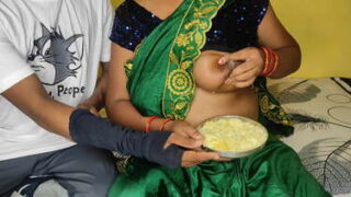 Desi bhabhi feeds her milk with khichdi