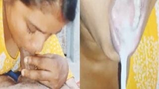 Desi girl tasting huge cumshot after blowjob