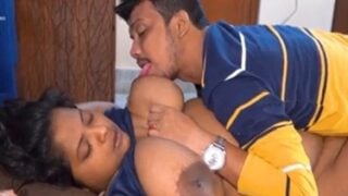 Massaging big boobs of sexy aunty during hot fucking