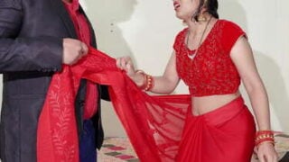 Chudai of red saree desi woman by horny man
