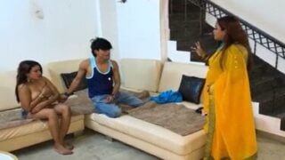 Yellow saree bhabhi caught desi couple fucking on sofa